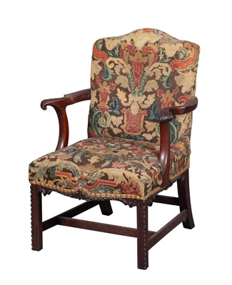 Lot 764 - English Mahogany Needlework Upholstered Open Armchair