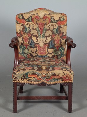 Lot 764 - English Mahogany Needlework Upholstered Open Armchair