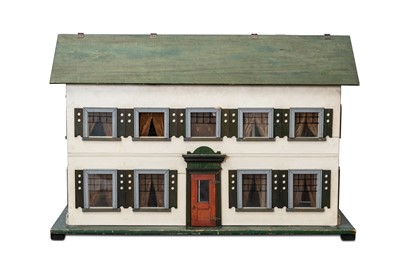 Lot 1077 - White and Green Painted Wooden Dollhouse