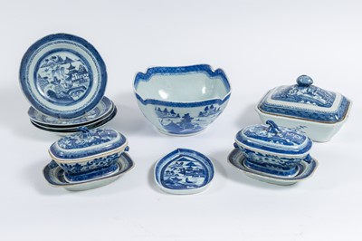 Lot 1043 - Group of Blue and White Canton Pattern Export Porcelain Tablewares
