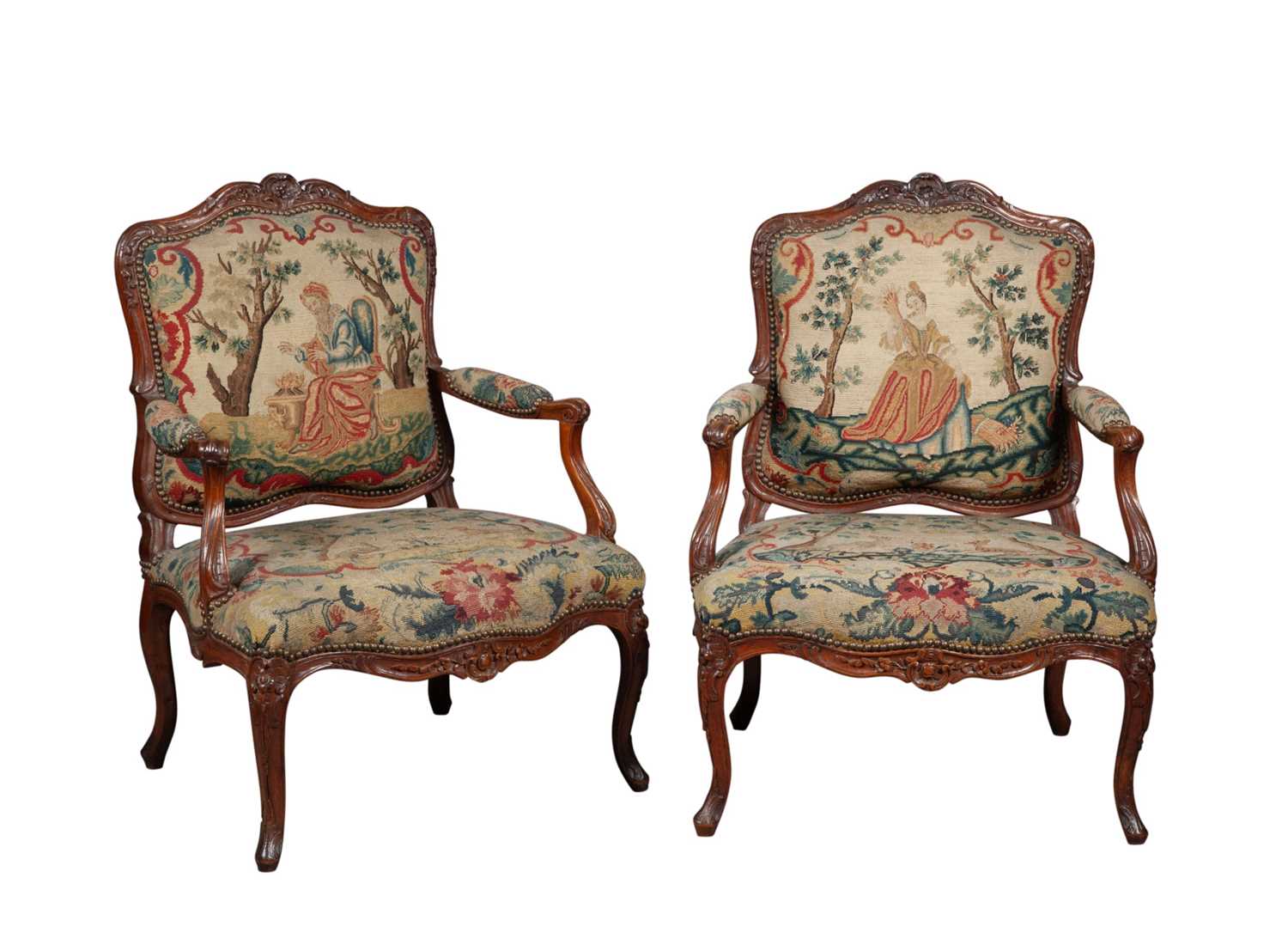 Lot 757 - Pair of Louis XV  Walnut Fauteuils