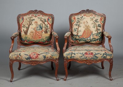 Lot 757 - Pair of Louis XV  Walnut Fauteuils