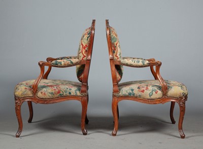 Lot 757 - Pair of Louis XV  Walnut Fauteuils