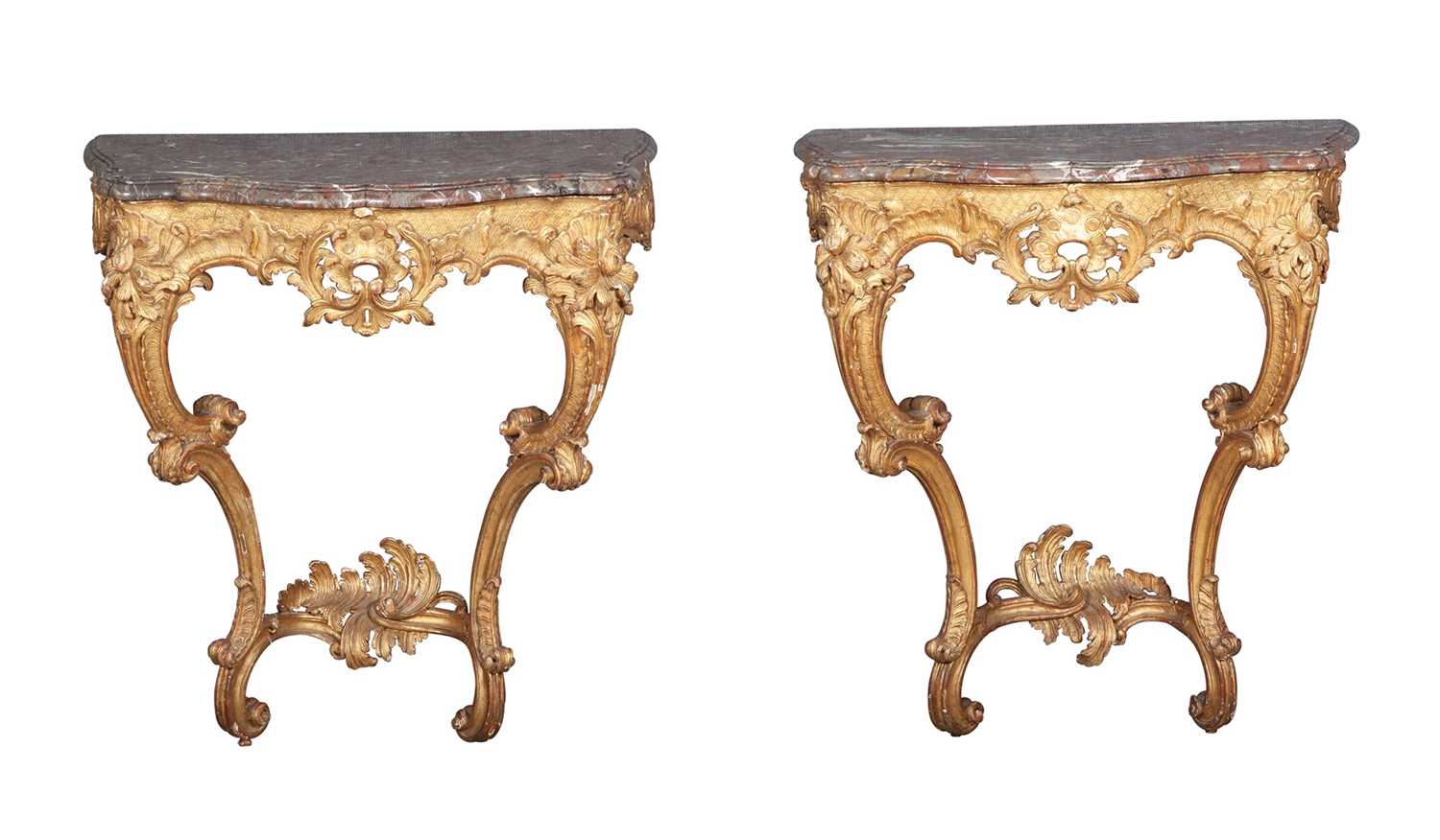 Lot 725 - Pair of Louis XV  Giltwood Consoles