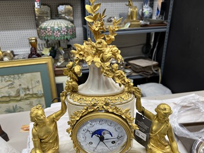 Lot 729 - Louis XVI Ormolu-Mounted Polychrome-Painted White Marble Mantel Clock