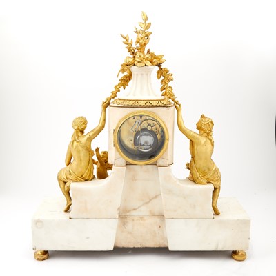 Lot 729 - Louis XVI Ormolu-Mounted Polychrome-Painted White Marble Mantel Clock