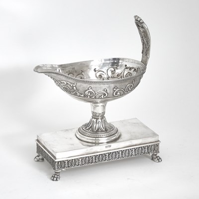 Lot 123 - Empire Style Silver Sauceboat on Stand
