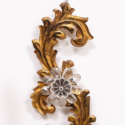 Lot 270 - Pair of Rococo Style Gilt-Metal, Cut Glass and Rock Crystal Two-Light Sconces