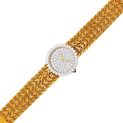 Lot 98 - Baume & Mercier Two-Color Gold and Diamond Mesh Wristwatch