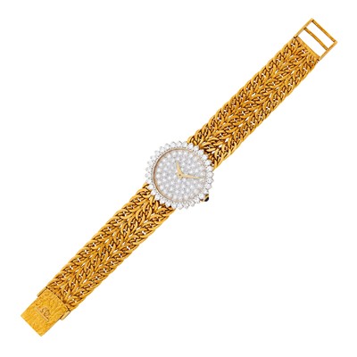 Lot 98 - Baume & Mercier Two-Color Gold and Diamond Mesh Wristwatch