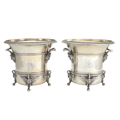 Lot 114 - Royal Interest: Pair of French Empire Silver-Gilt Wine Coolers with the Royal Arms of Hanover