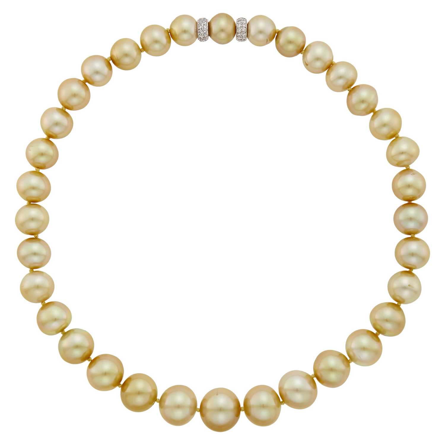 Lot 1125 - Golden South Sea Cultured Pearl, White Gold and Diamond Necklace
