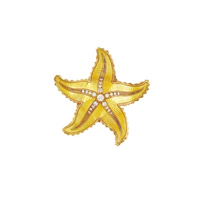 Lot 2030 - Gold, Yellow Enamel and Diamond Starfish Brooch