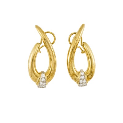 Lot 2223 - Pair of Two-Color Gold and Diamond Earclips
