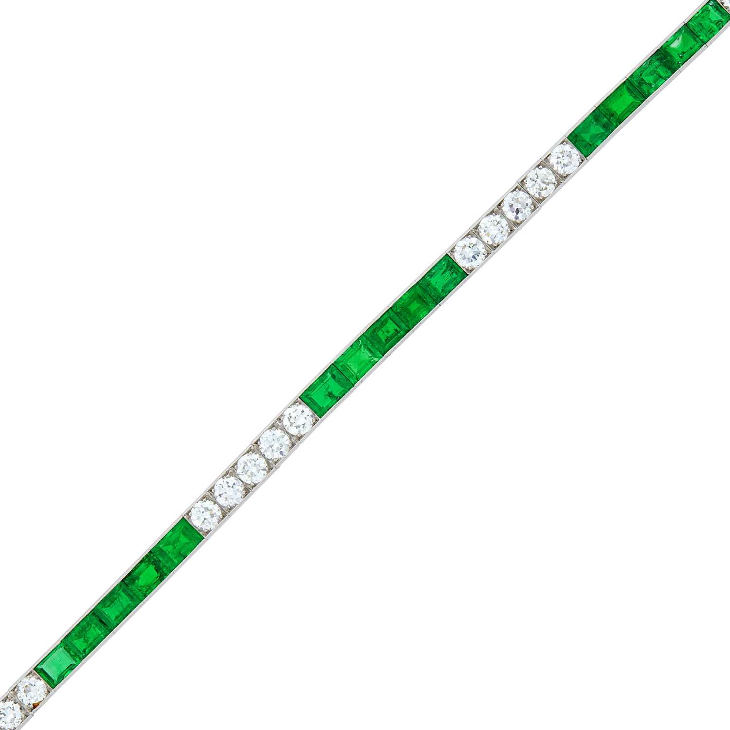 Lot 189 - Tiffany & Co. Platinum, Emerald and Diamond Straightline Bracelet