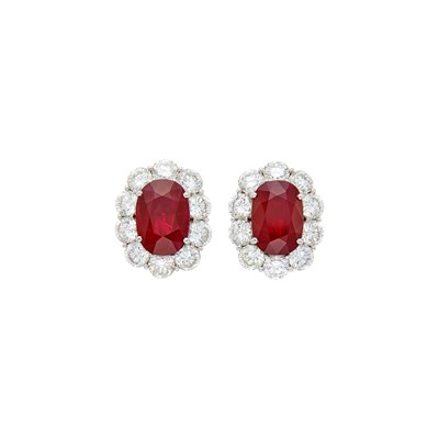 Lot 122 - Pair of Platinum, Ruby and Diamond Earclips