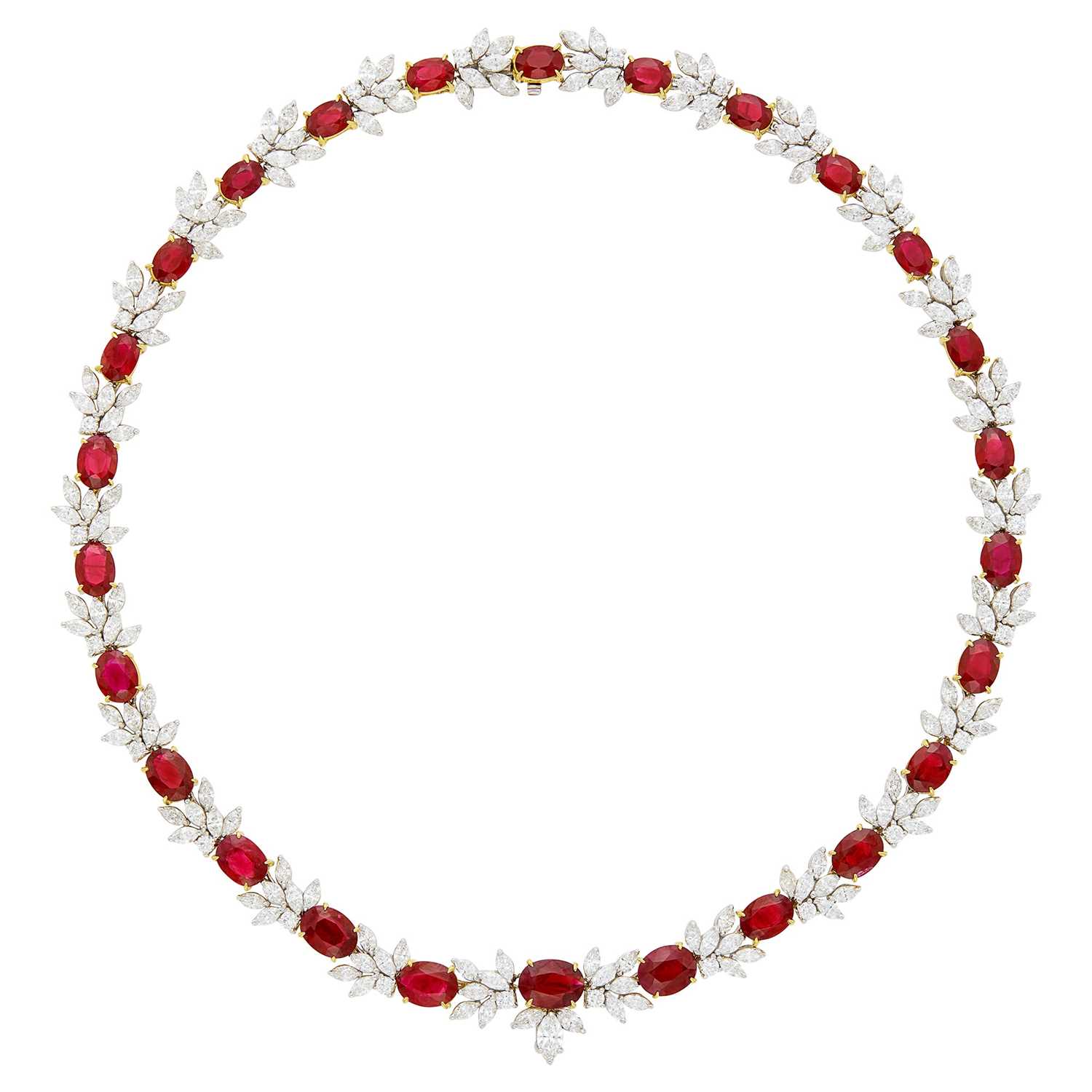 Lot 121 - Two-Color Gold, Ruby and Diamond Necklace
