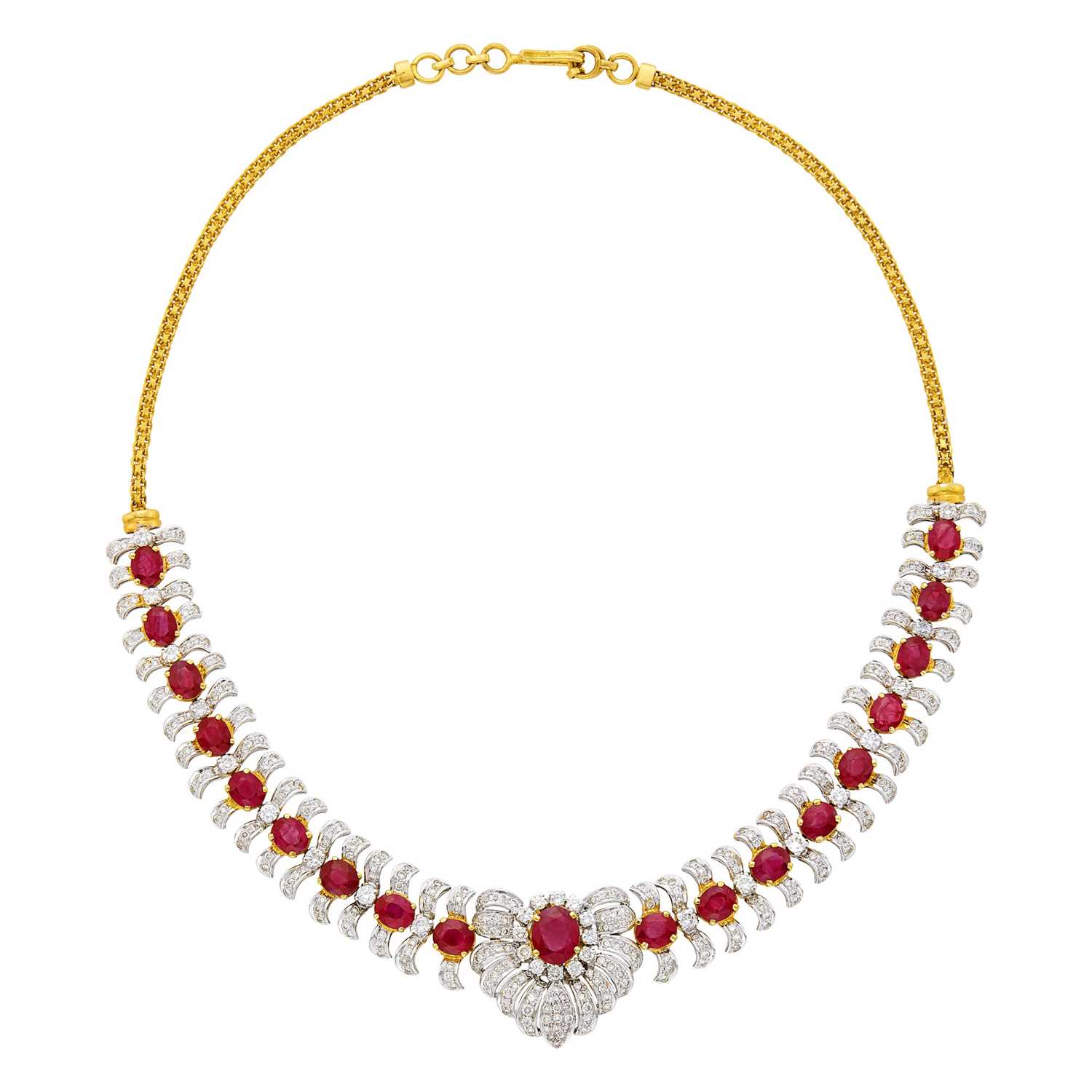 Lot 1188 - High Karat Gold, White Gold, Ruby and Diamond Necklace