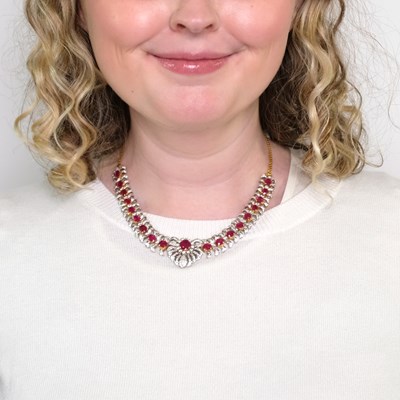 Lot 1188 - High Karat Gold, White Gold, Ruby and Diamond Necklace