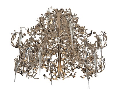 Lot 264 - Brand van Egmond Nickel-Plated Cut Steel and Glass "Flower Power" Twenty-Light Chandelier