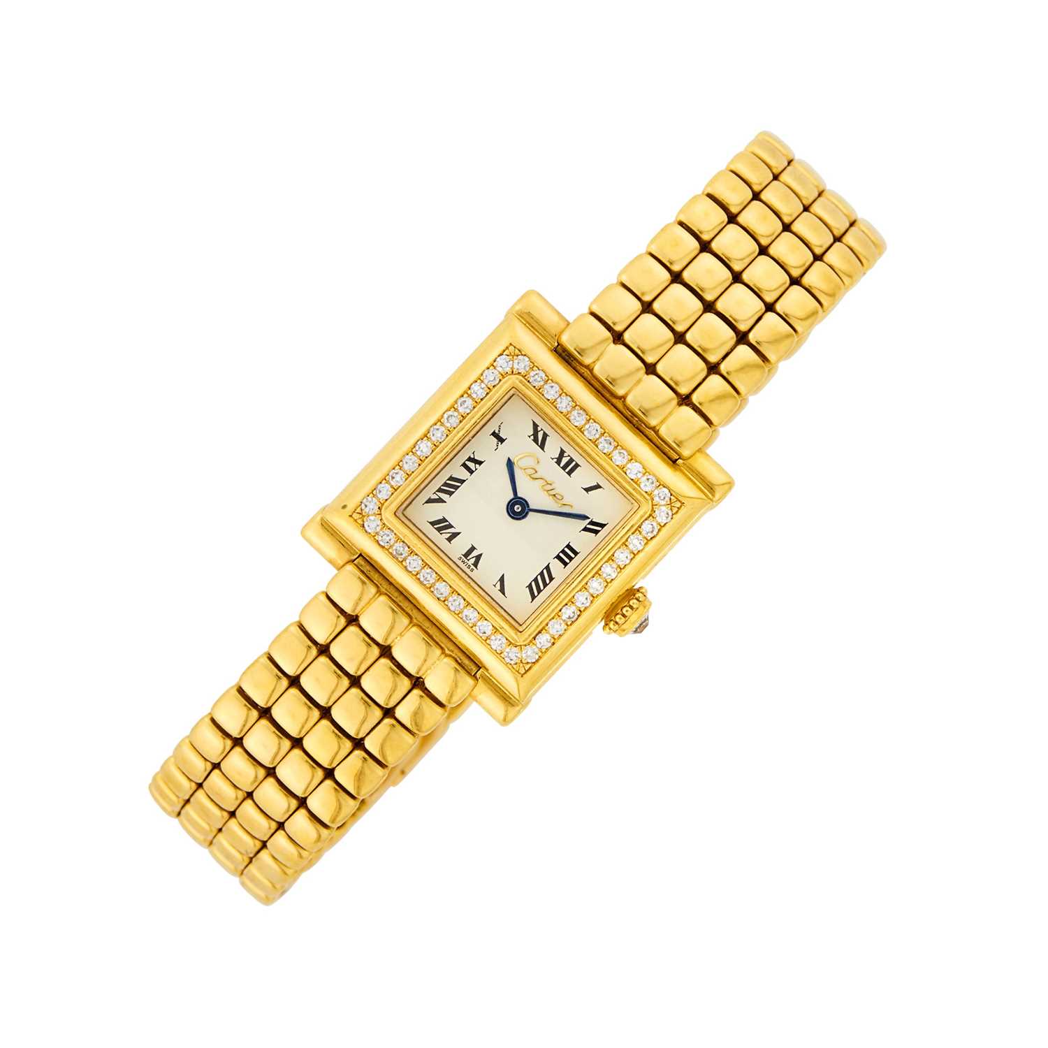 Lot 168 - Cartier Paris Gold and Diamond 'Trocadero' Wristwatch