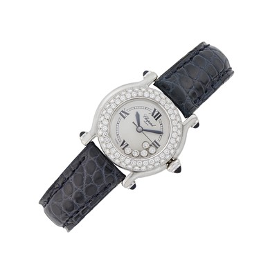 Lot 86 - Chopard Stainless Steel, Diamond and Cabochon Blue Spinel 'Happy Sport' Wristwatch