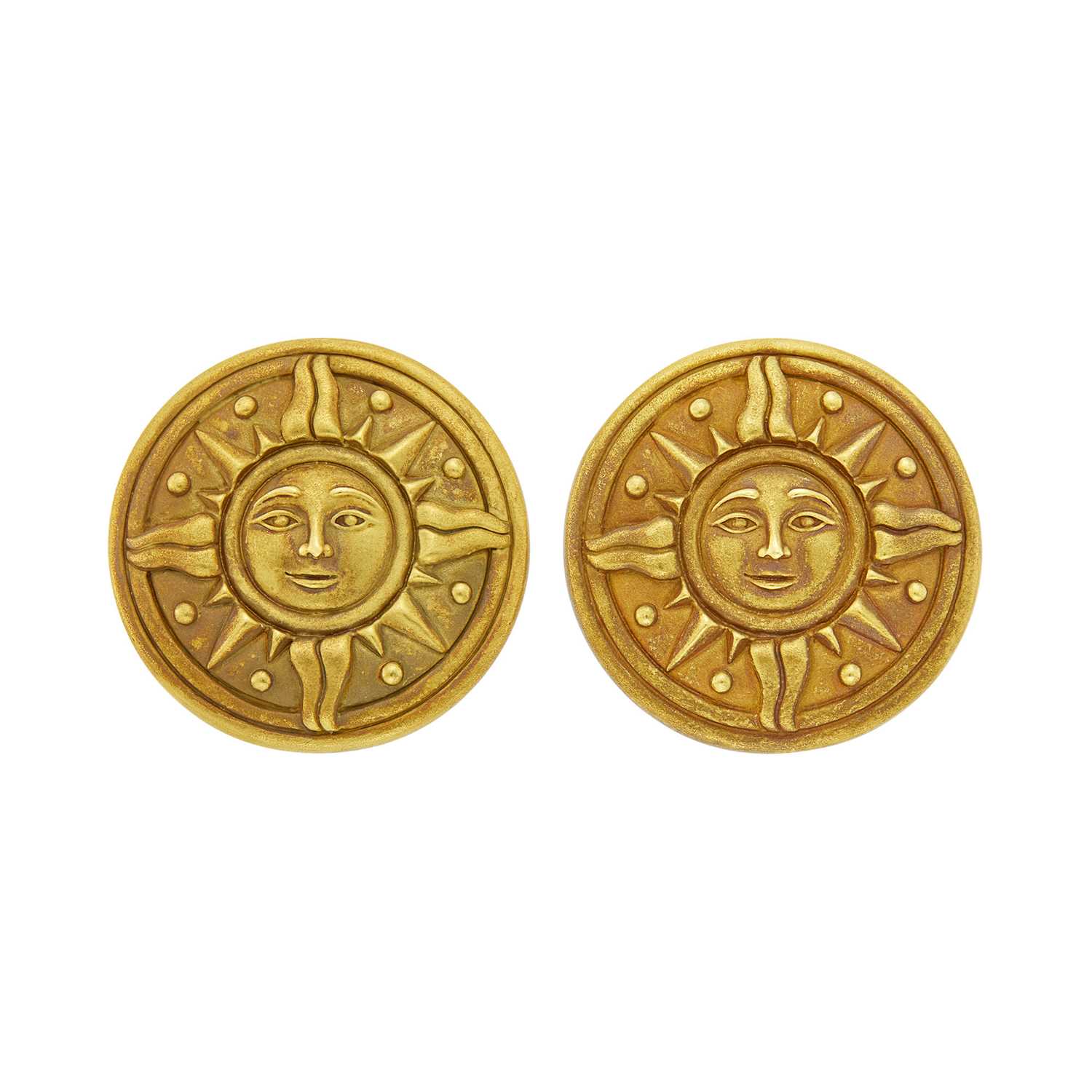 Lot 169 - Barry Kieselstein-Cord Pair of Gold Sun Button Earclips