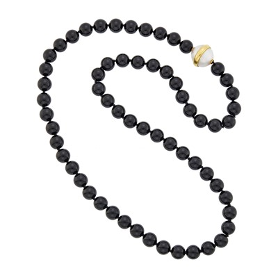 Lot 1246 - Tiffany & Co., Paloma Picasso Long Black Onyx Bead, Gold and Mabé Pearl Neckalce