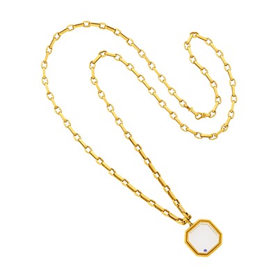 Lot 29 - Cartier Gold Chain Necklace with Gold, Synthetic Colorless Spinel and Floating Lapis Bead Pendant