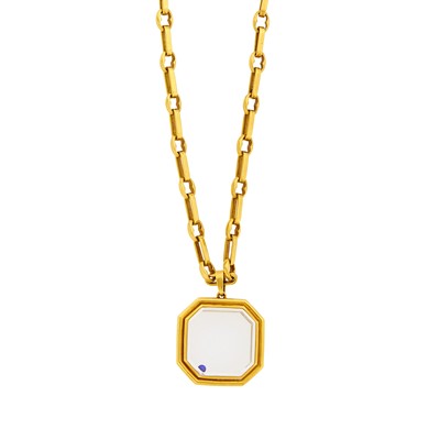 Lot 29 - Cartier Gold Chain Necklace with Gold, Synthetic Colorless Spinel and Floating Lapis Bead Pendant