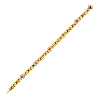 Lot 159 - Gucci Two-Color Gold, Cabochon Ruby and Diamond Bracelet