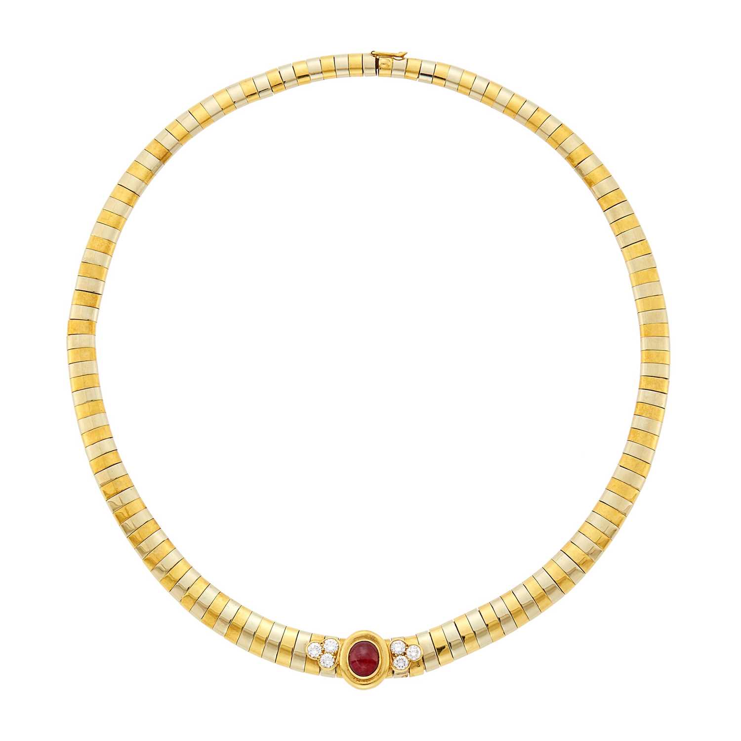 Lot 158 - Van Cleef & Arpels Two-Color Gold, Cabochon Ruby and Diamond Necklace