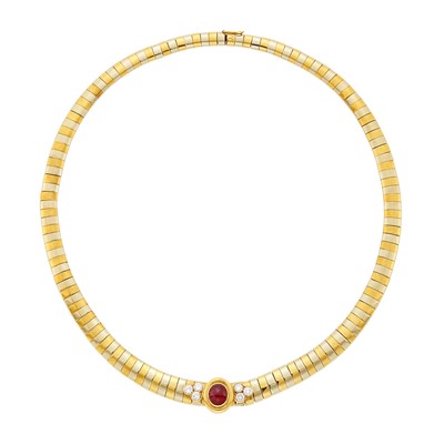 Lot 158 - Van Cleef & Arpels Two-Color Gold, Cabochon Ruby and Diamond Necklace