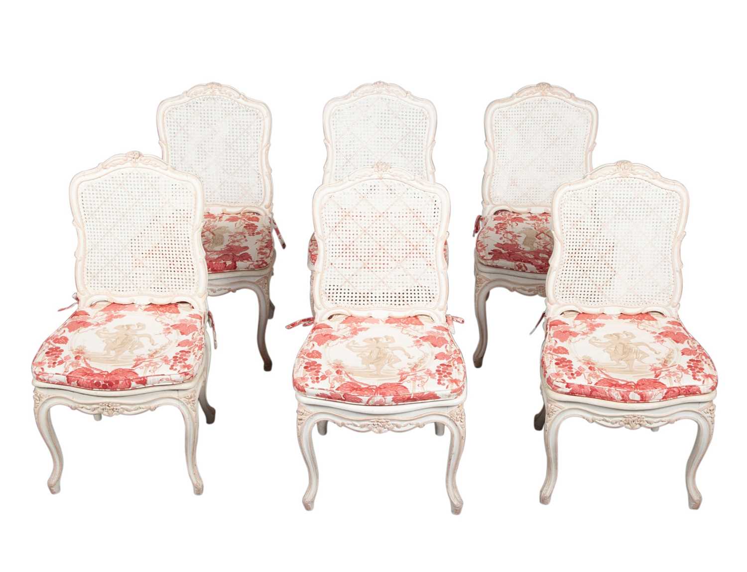 Lot 705 - Set of Six Louis XV Style White-Painted Side Chairs