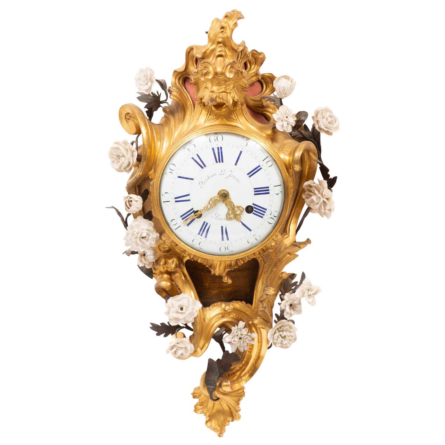 Lot 704 - Louis XV Porcelain-Mounted Ormolu Cartel Clock