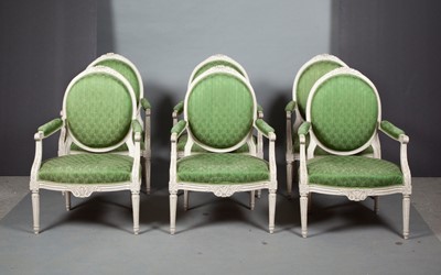 Lot 714 - Set of Six Louis XVI Gray-Painted Fauteuils