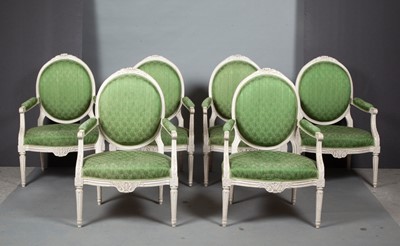 Lot 714 - Set of Six Louis XVI Gray-Painted Fauteuils