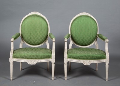 Lot 714 - Set of Six Louis XVI Gray-Painted Fauteuils