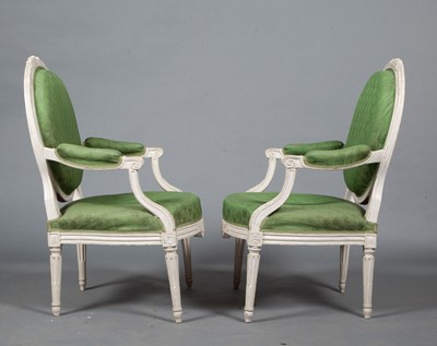 Lot 714 - Set of Six Louis XVI Gray-Painted Fauteuils