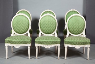 Lot 715 - Set of Six Louis XVI Gray Painted Chaises