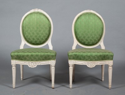 Lot 715 - Set of Six Louis XVI Gray Painted Chaises