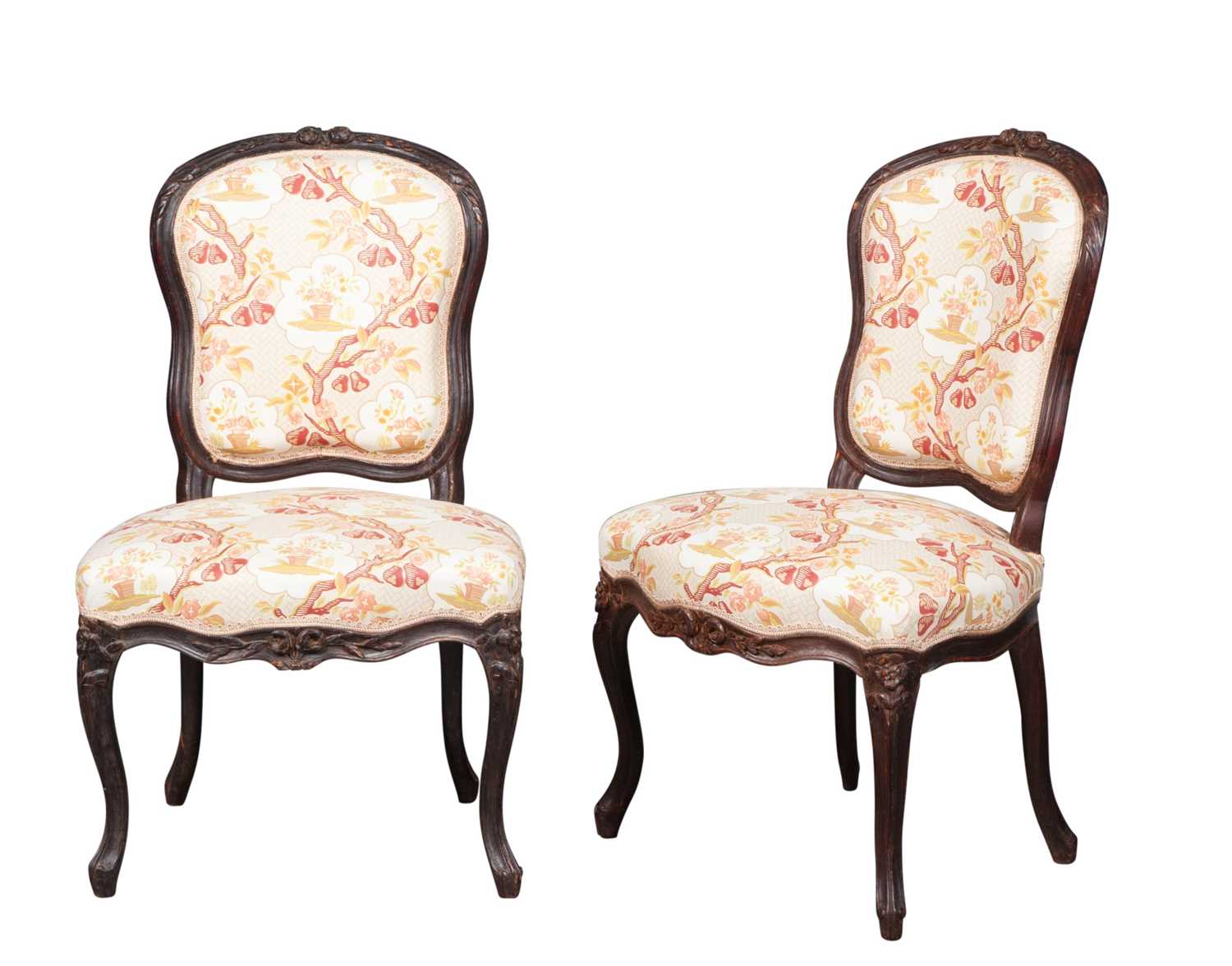 Lot 706 - Pair of Louis XV Provincial Carved Walnut Side Chairs