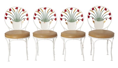 Lot 166 - Set of Four Maison Bagues Style Painted Wrought-Iron Terrace Chairs