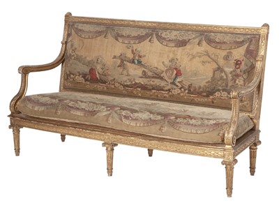 Lot 272 - Louis XVI Style Aubusson Tapestry-Upholstered Giltwood Settee