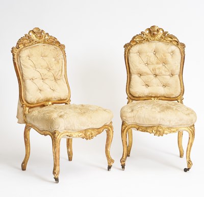 Lot 285 - Set of Six Italian Rococo Style Giltwood Chairs