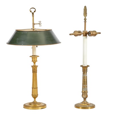 Lot 216 - Two Charles X Style Bronze Candlestick Lamps