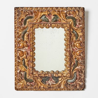 Lot 282 - Continental Carved Painted and Parcel-Gilt Wood Mirror