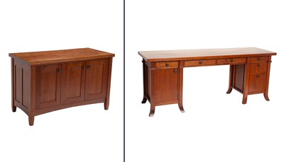 Lot 763 - Frank Lloyd Wright Style Walnut Desk and Cabinet