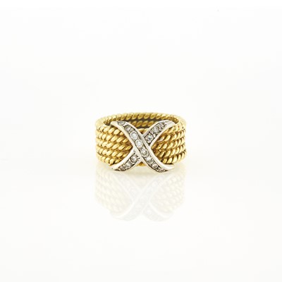 Lot 1029 - Two-Color Gold and Diamond 'X' Ring