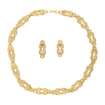 Lot 1013 - Gold Hercules Knot Chain Necklace and Pair of Earrings